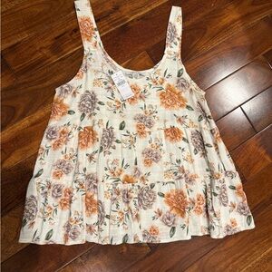 American Eagle Outfitters Floral Tank Top - Cream and Orange